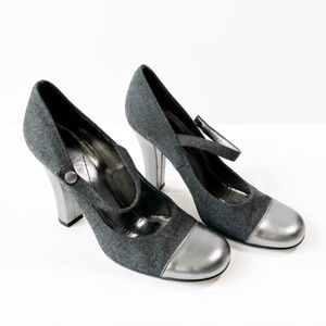 Kate Spade Woman Gray Wool Mary Jane Round Toe Chunky Heels US9 Classic Coquette